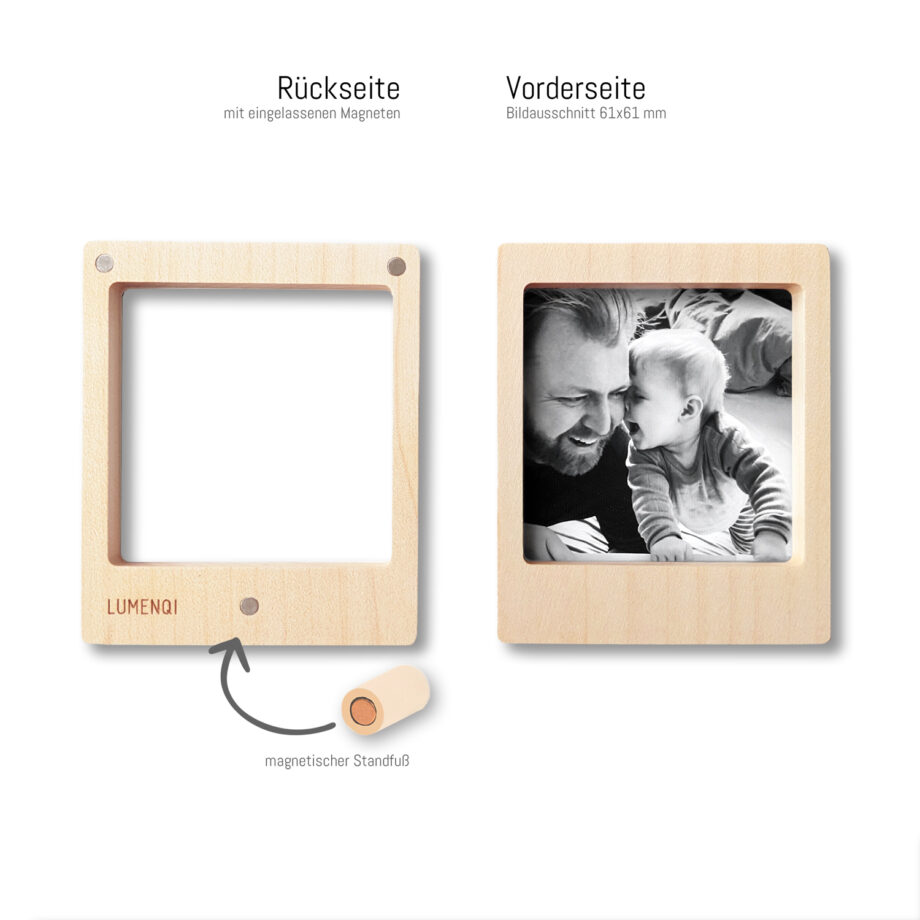 lumenqi-holz-design-bilderrahmen-instax mini-magnetrahmen aus holz-magnetrahmen-instax square-ahorn-standrahmen