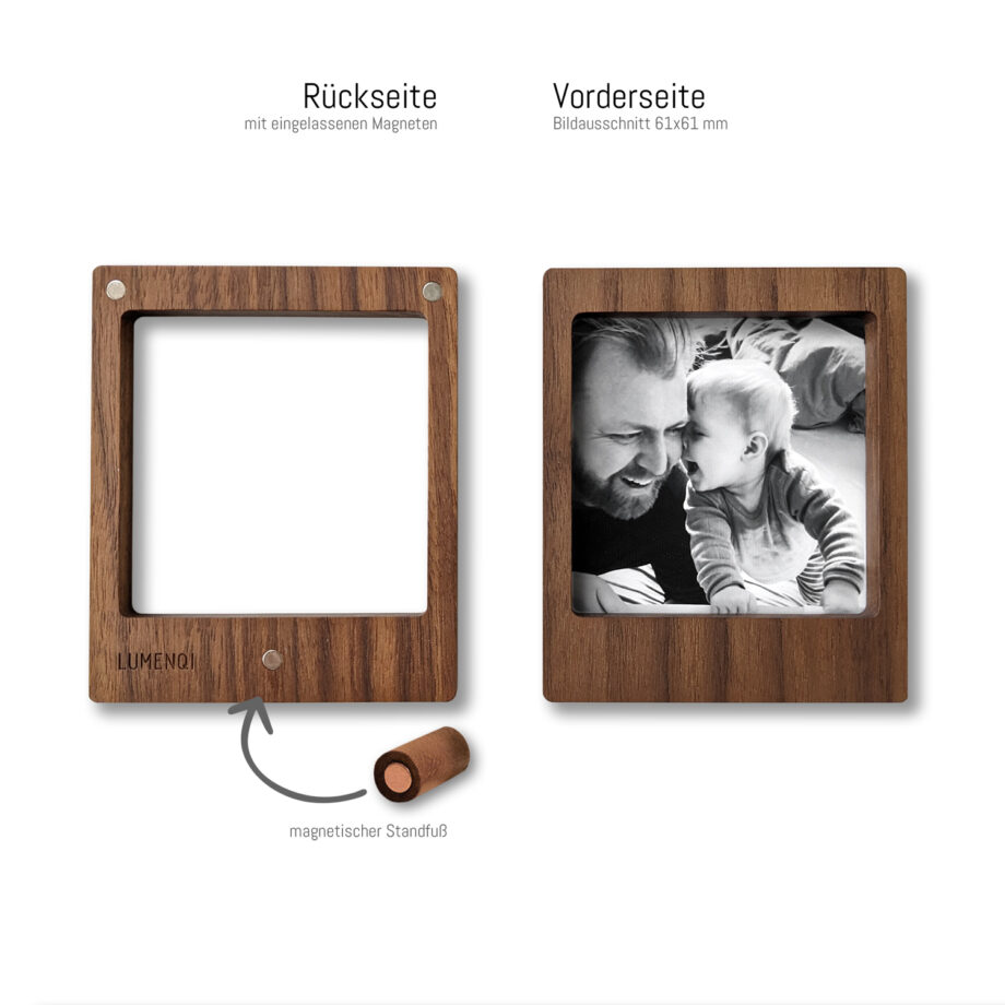 lumenqi-holz-design-bilderrahmen-instax mini-magnetrahmen aus holz-magnetrahmen-instax square-nuss-standrahmen